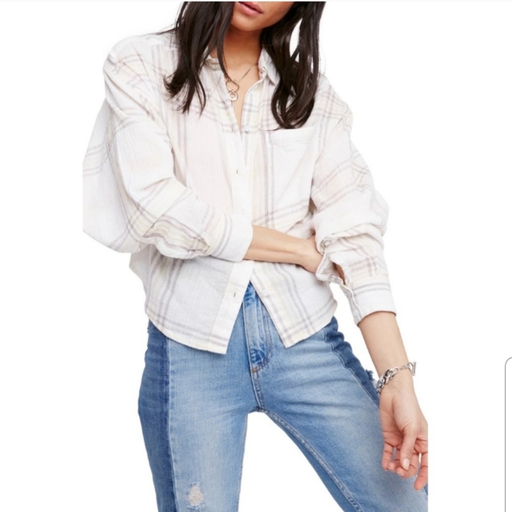 Free People Cutie Plaid Batwing Button Front Shirt XS